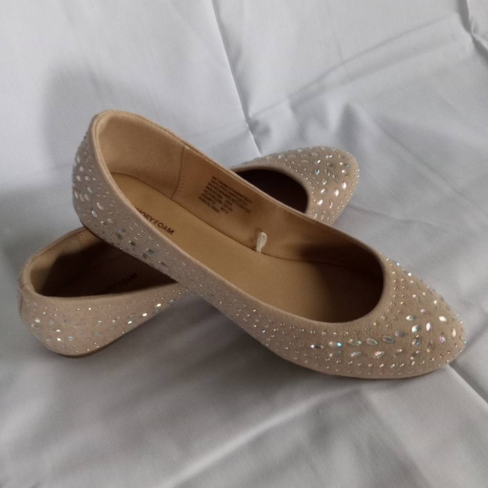 Time and Tru Beige Rhinestone Flats Size 8